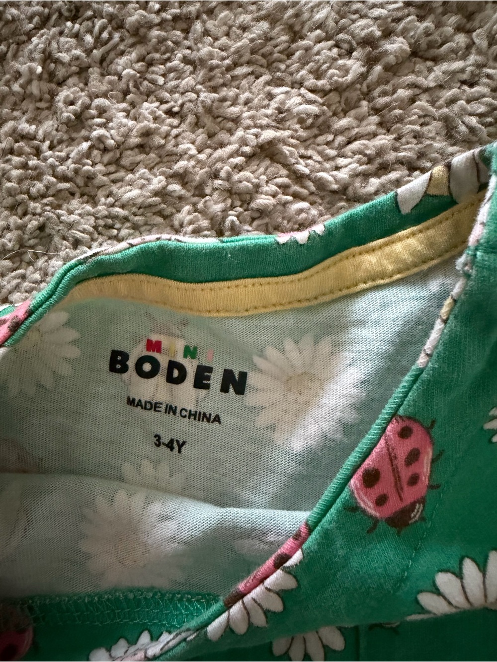 Mini Boden Green Daisy & Ladybug Print Dress | 3-4T - Picture 2 of 2